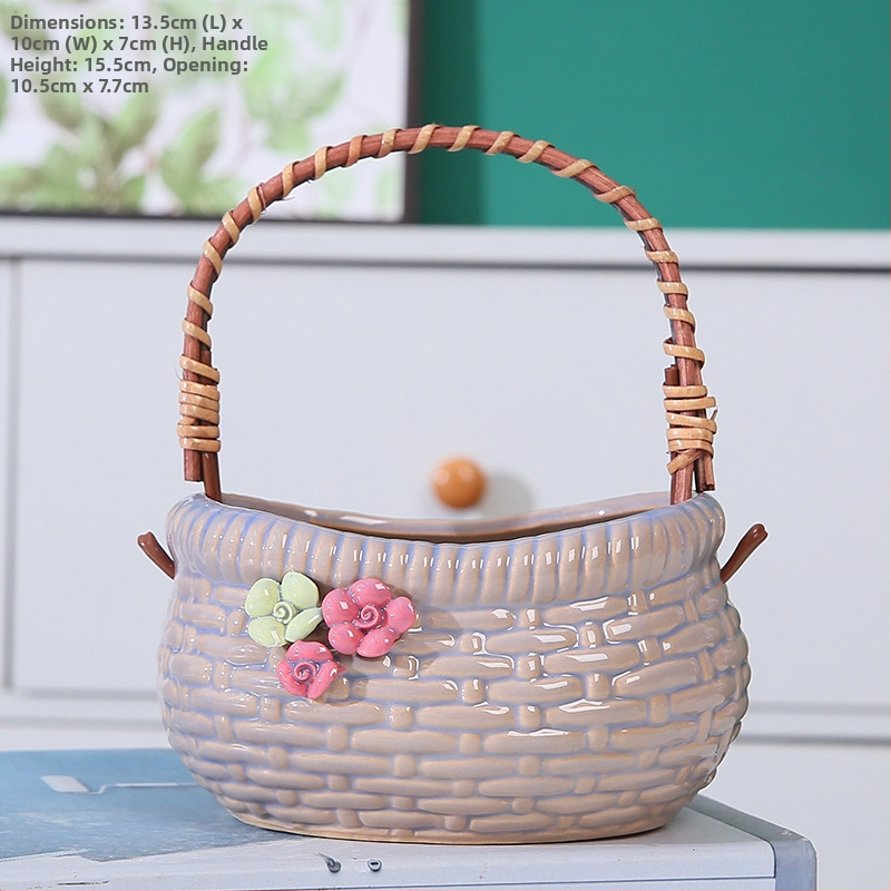 Ghiveci ceramic pentru suculente – coș din ceramică în stil pinch, semi-manual, respirabil, durabil, potrivit pentru pereți, birou, podea sau suport suspendat