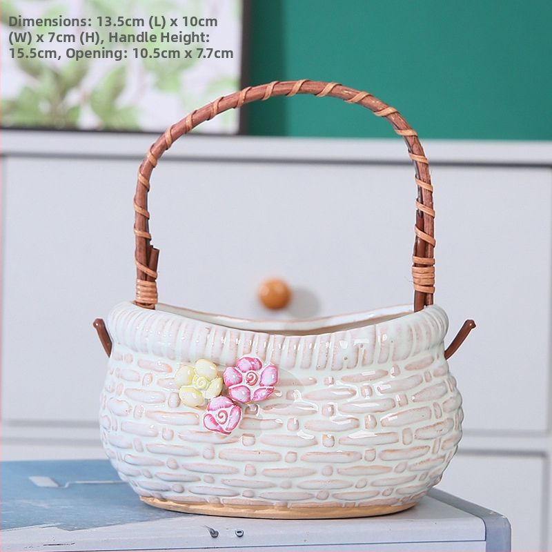 Ghiveci ceramic pentru suculente – coș din ceramică în stil pinch, semi-manual, respirabil, durabil, potrivit pentru pereți, birou, podea sau suport suspendat