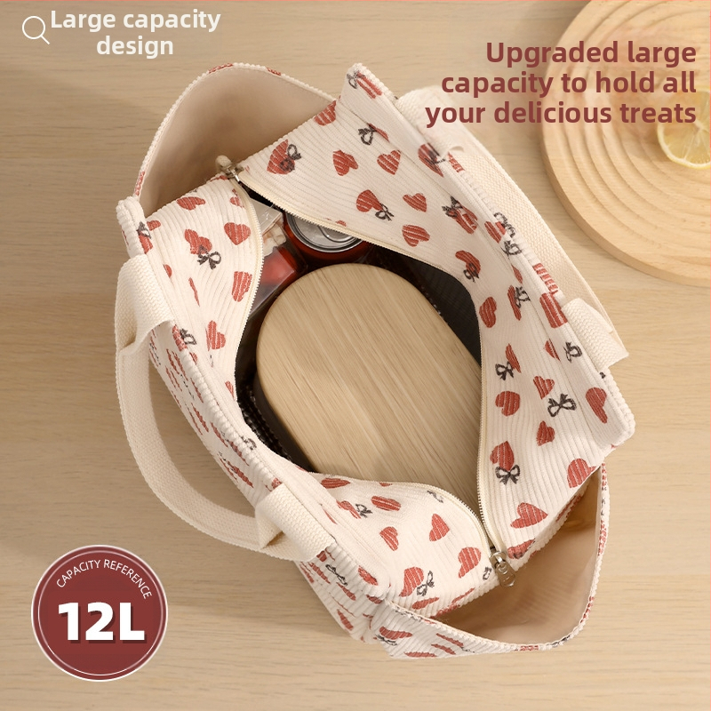 Bei Lian Corduroy квадратна изолирана чанта за обяд, капацитет 6,5 л, преносима и сгъваема