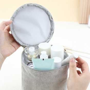 Corduroy цилиндрична чанта за козметика, голям капацитет, едноцветен модел, подплата от полиестер, Xingbiao