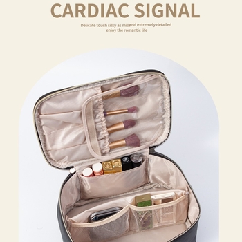 Козметична чанта с преграда, голям капацитет, PU външен материал, полиестерна подплата, дамски градски стил