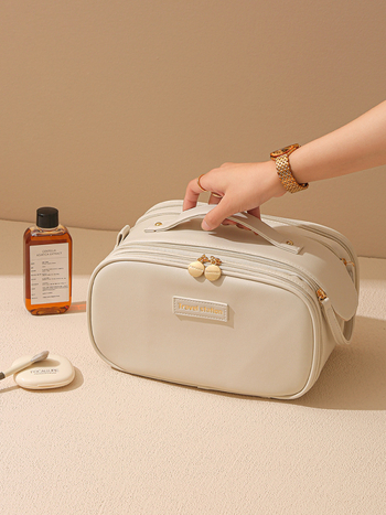Чанта за четки за грим за дами – преносима козметична чанта за пътуване, PU материал, едноцветна, подкладка PU, антибактериална, износоустойчива, разширяема