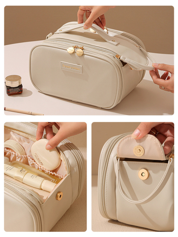 Чанта за четки за грим за дами – преносима козметична чанта за пътуване, PU материал, едноцветна, подкладка PU, антибактериална, износоустойчива, разширяема