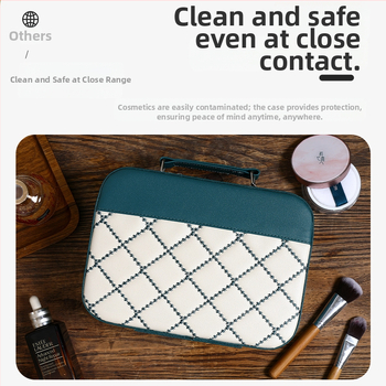 Корейски стил бродиран козметичен несесер, голям капацитет, PU кожа, преносим грим кейс, без подплата, ултра лек, разширяем
