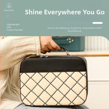 Корейски стил бродиран козметичен несесер, голям капацитет, PU кожа, преносим грим кейс, без подплата, ултра лек, разширяем