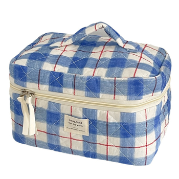 Козметична чанта от памук, каре шарка, подплата полиестер, стил градска простота, унисекс