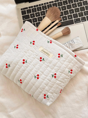 Чанта за козметика с принт череша, памучна материя, подплата поплин, уличен стил за пътуване