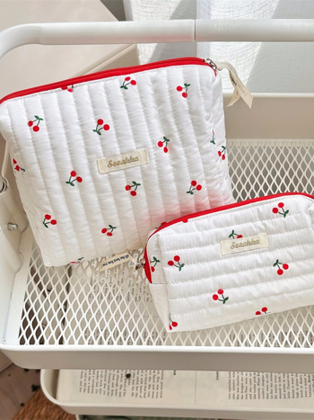 Чанта за козметика с принт череша, памучна материя, подплата поплин, уличен стил за пътуване