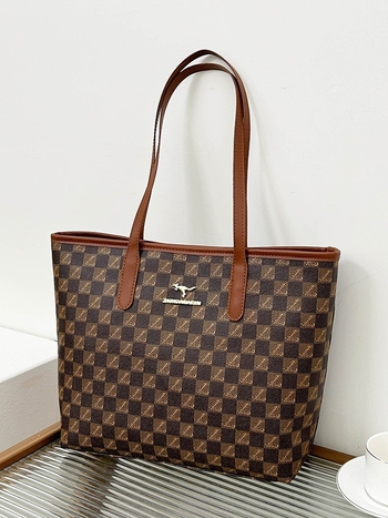 Τσάντα Tote από PU δέρμα για όλους με φερμουάρ, επένδυση από νάιλον, εσωτερική θήκη για κινητό, ενδιάμεσο στρώμα, οριζόντιο τετράγωνο σχήμα