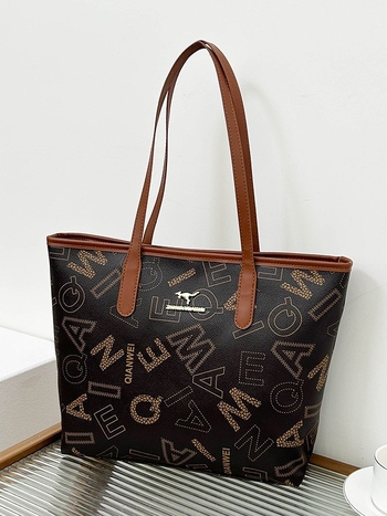 Τσάντα Tote από PU δέρμα για όλους με φερμουάρ, επένδυση από νάιλον, εσωτερική θήκη για κινητό, ενδιάμεσο στρώμα, οριζόντιο τετράγωνο σχήμα