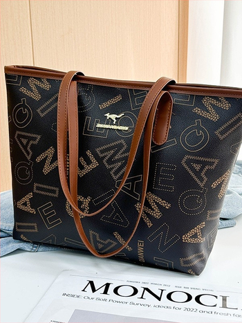 Τσάντα Tote από PU δέρμα για όλους με φερμουάρ, επένδυση από νάιλον, εσωτερική θήκη για κινητό, ενδιάμεσο στρώμα, οριζόντιο τετράγωνο σχήμα