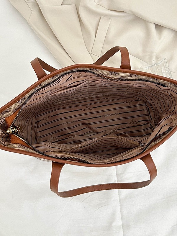 Unisex PU bőrhatású tote táska cipzárral, nylon belső bélés, belső telefontok, köztes réteg, vízszintes négyszögletes forma