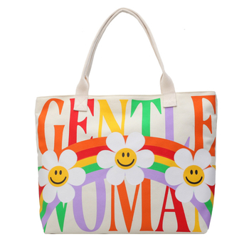 канвасова буквена Tote чанта, хоризонтално квадратна форма, цип за отваряне, вътрешен джоб с цип, подплата полиестер‑памук