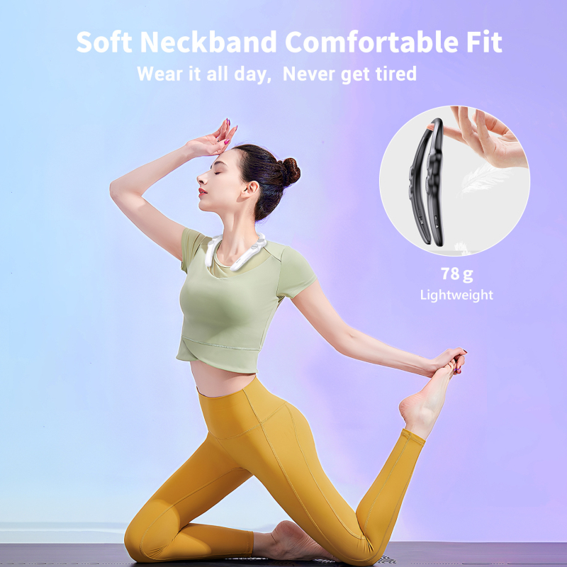 Nyakban viselhető Bluetooth hangszóró 4 hangszóróval, 100 Hz–20 kHz, IPX4 vízálló, 15 m hatótávolság, Bluetooth 5.0