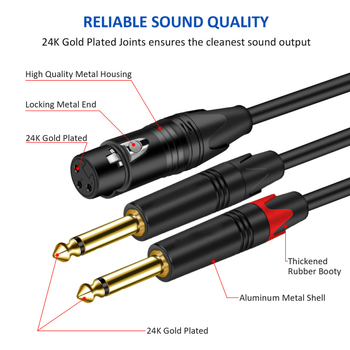 Аудио кабел SIYUYANG: XLR женски към двойни 6,35 мм конектори, контакти с златно покритие, медно ядро, CCC сертифициран
