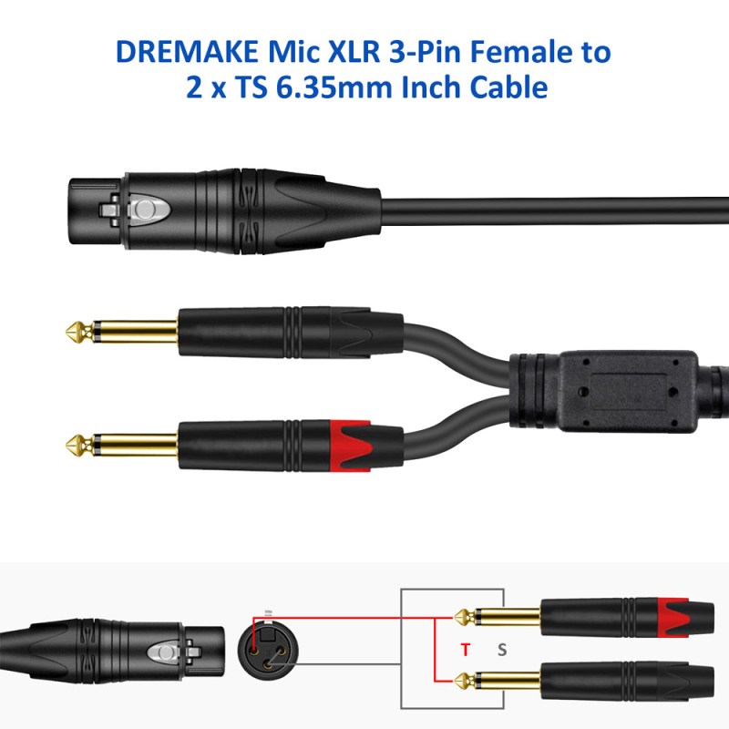 Аудио кабел SIYUYANG: XLR женски към двойни 6,35 мм конектори, контакти с златно покритие, медно ядро, CCC сертифициран