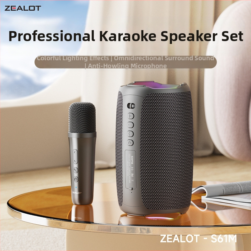 ZEALOT Hordozható Bluetooth karaoke hangszóró beépített mikrofonnal, 20W, Bluetooth 5.2, IPX5, 2000-4000mAh akkumulátor