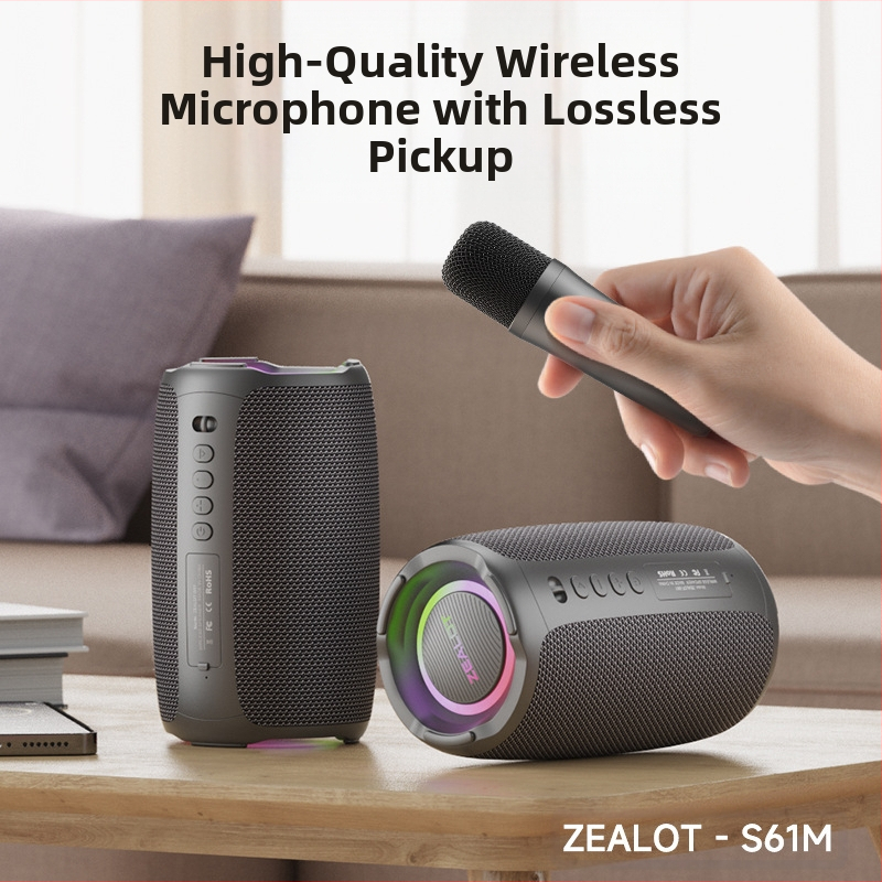 ZEALOT преносим Bluetooth караоке говорител с вградения микрофон, 20W, Bluetooth 5.2, IPX5, батерия 2000–4000mAh