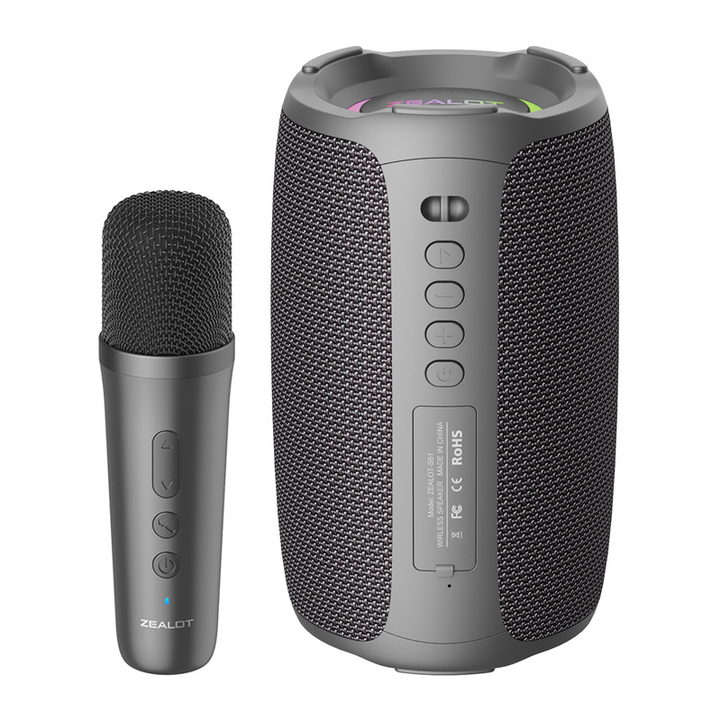 ZEALOT Hordozható Bluetooth karaoke hangszóró beépített mikrofonnal, 20W, Bluetooth 5.2, IPX5, 2000-4000mAh akkumulátor