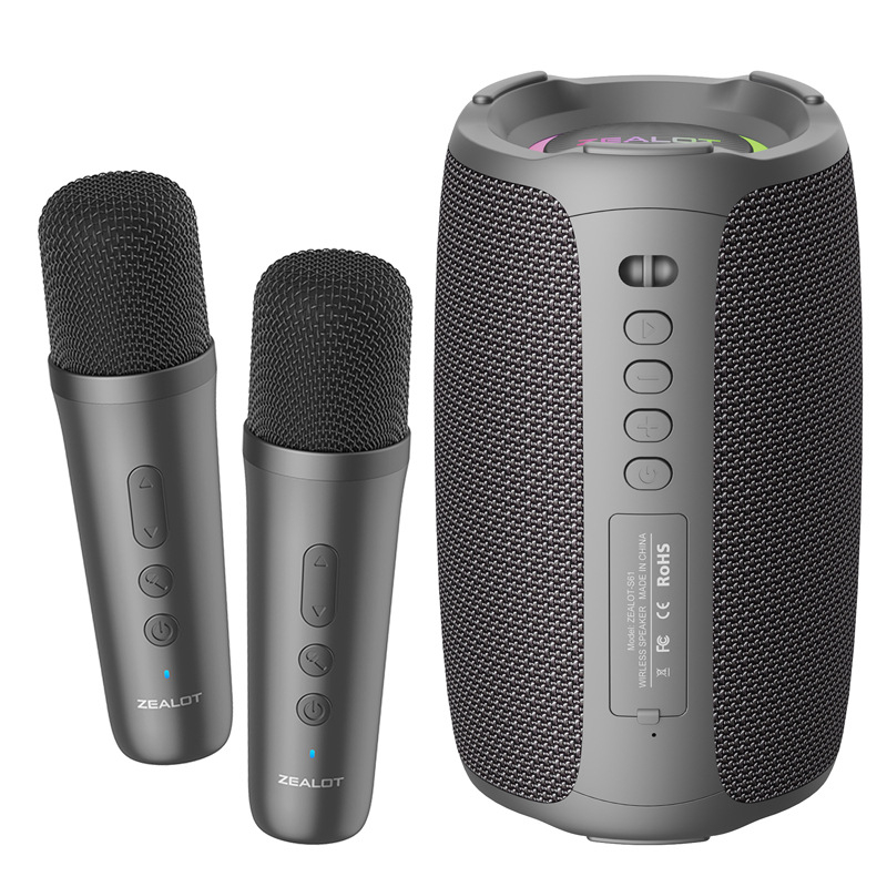 ZEALOT Hordozható Bluetooth karaoke hangszóró beépített mikrofonnal, 20W, Bluetooth 5.2, IPX5, 2000-4000mAh akkumulátor