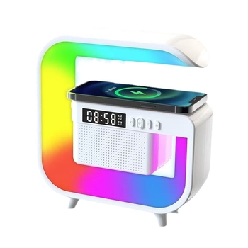 Ασύρματος Bluetooth ηχείο με ασύρματη φόρτιση, ξυπνητήρι και φωτισμό ατμόσφαιρας – Bluetooth 5.3, 5W, ενσωματωμένη μπαταρία 2000–4000mAh, εμβέλεια 10m, εύρος 100Hz–20kHz