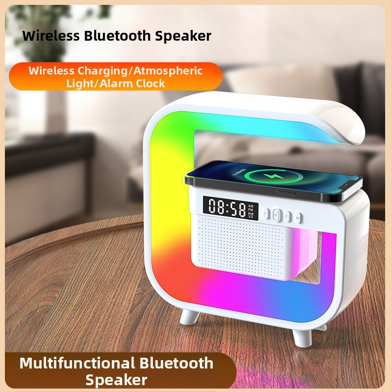 Bluetooth zvučnik s bežičnim punjenjem, alarmom i ambijentalnom svjetlošću – Bluetooth 5.3, 5W, ugrađena baterija 2000–4000mAh, domet 10m, frekvencijski odziv 100Hz–20kHz