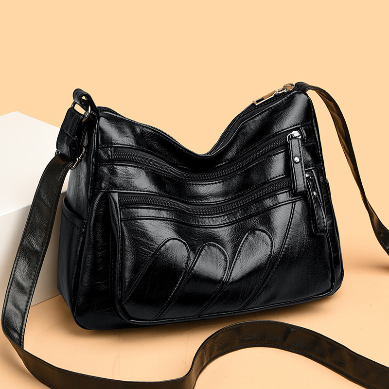 Geantă de damă din PU moale, stil Kelly, formă orizontal pătrată, închidere cu fermoar, buzunar intern cu fermoar