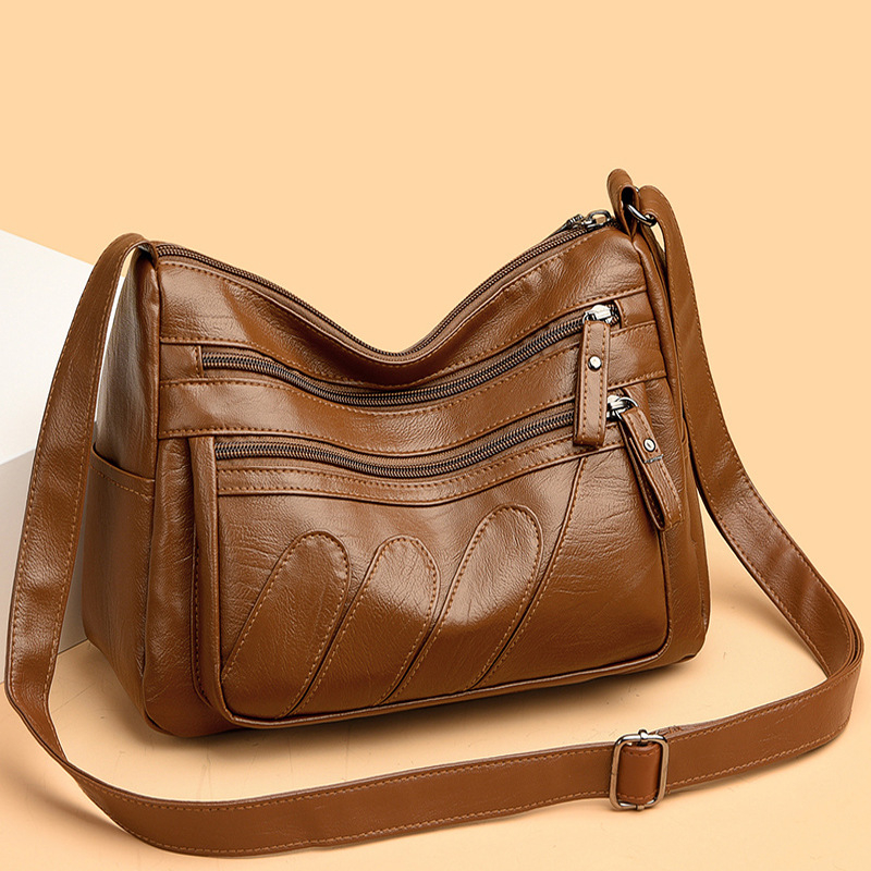 Geantă de damă din PU moale, stil Kelly, formă orizontal pătrată, închidere cu fermoar, buzunar intern cu fermoar