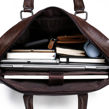 Мъжка мессенджър чанта за бизнес пътувания, PU кожа, водоустойчива, с разширение, подплата полиестер, солиден дизайн
