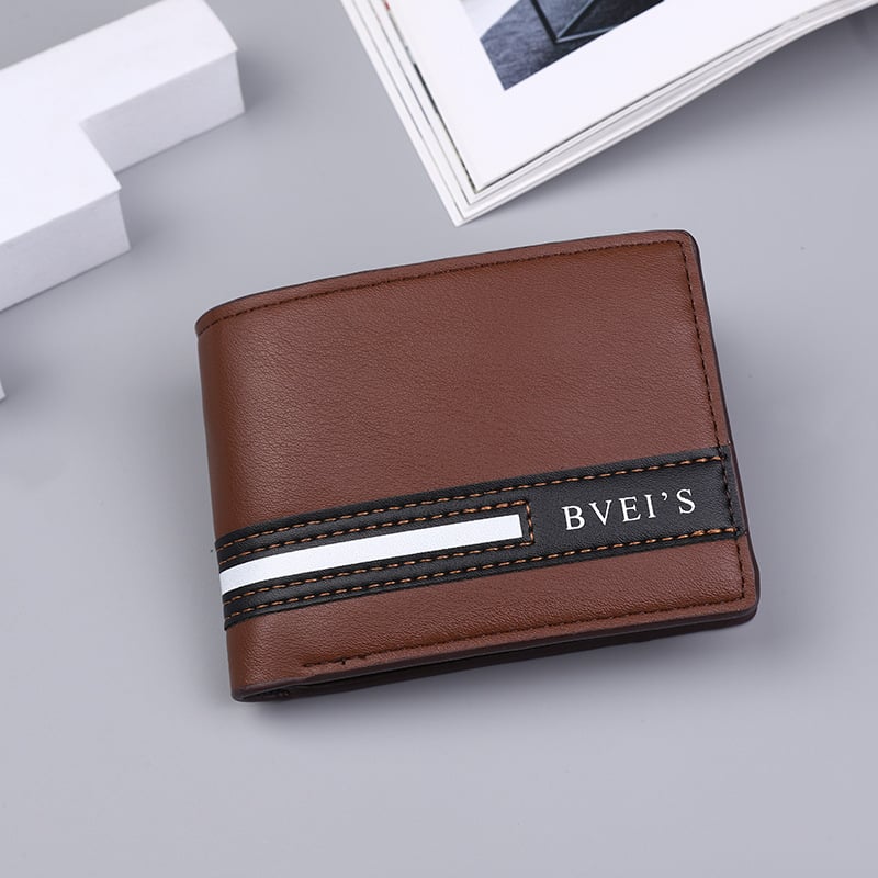 Férfi PU bőrből készült bifold pénztárca, több kártyahely, aprópénztartó, poliészter bélés