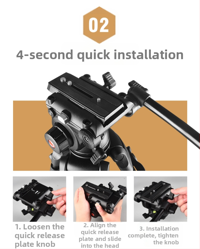 Lovozzen LDV-E01 Τρίποδο Γάμου για Φωτογράφηση με Υδραυλικό PTZ, Αλουμινίου Κράμα, 3 Τμήματα, Μέγιστο Φορτίο 10 kg, Ύψος 180 cm, Με Πλάκα Γρήγορης Απελευθέρωσης