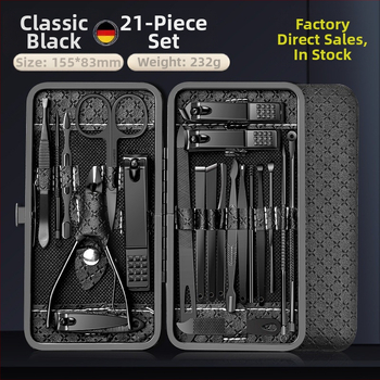 21-частен комплект маникюрни инструменти със ножици за кожички със скосена челюст