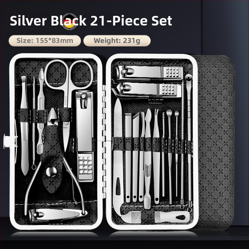 21-частен комплект маникюрни инструменти със ножици за кожички със скосена челюст