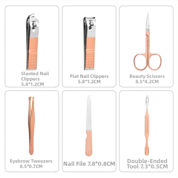 Σετ κοπτών νυχιών για μανικιούρ — 7 τεμάχια, από άνθρακα και ανοξείδωτο χάλυβα, PP θήκη