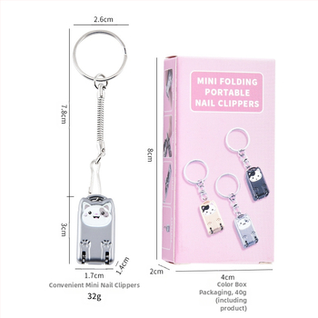 Mini sulankstomos nagų kirpimo žirklutė su rakto pakabuku – nešiojama, plokščias burnos dizainas, lydinys ir nerūdijantis plienas