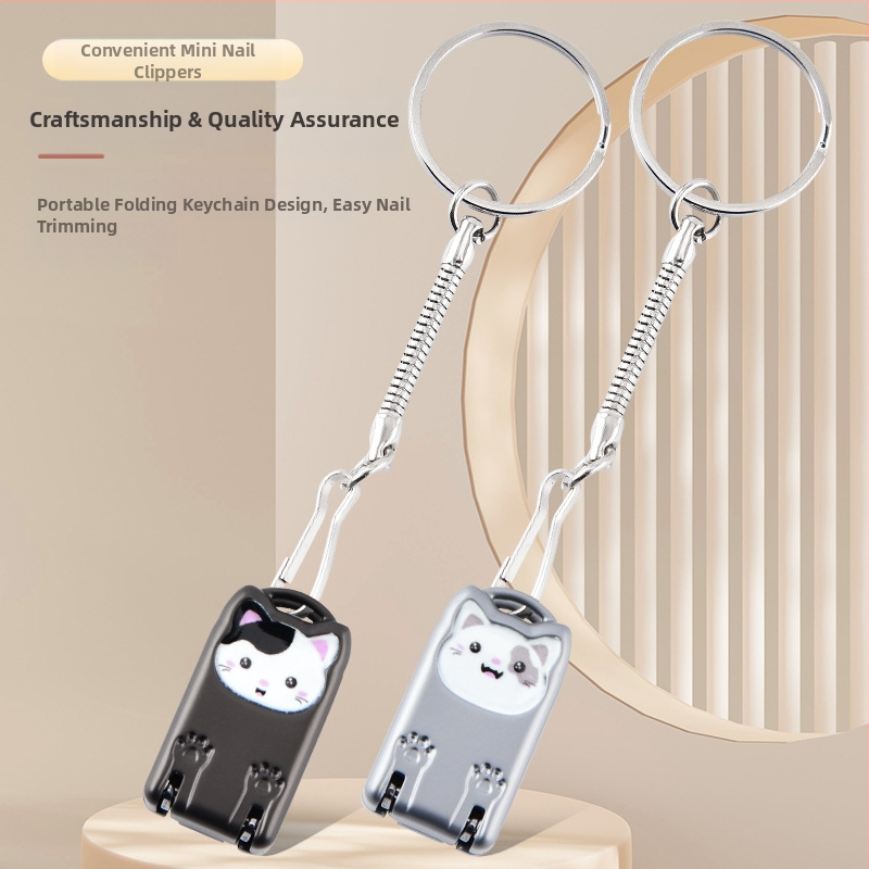 Mini sulankstomos nagų kirpimo žirklutė su rakto pakabuku – nešiojama, plokščias burnos dizainas, lydinys ir nerūdijantis plienas