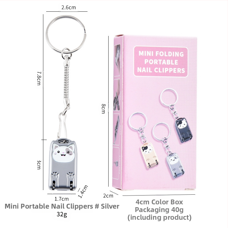 Mini sulankstomos nagų kirpimo žirklutė su rakto pakabuku – nešiojama, plokščias burnos dizainas, lydinys ir nerūdijantis plienas