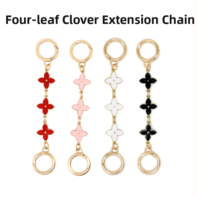 Аксесоар за чанти с верижна лента с финиш на капково масло, мотив четирилистна детелина, метал, Xinhe