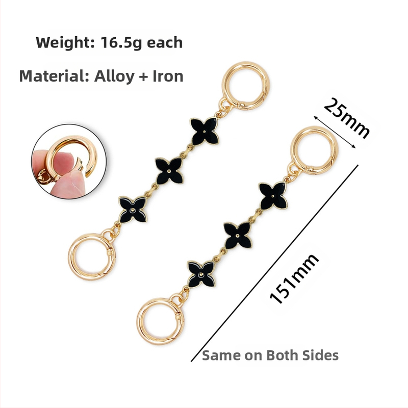 Аксесоар за чанти с верижна лента с финиш на капково масло, мотив четирилистна детелина, метал, Xinhe