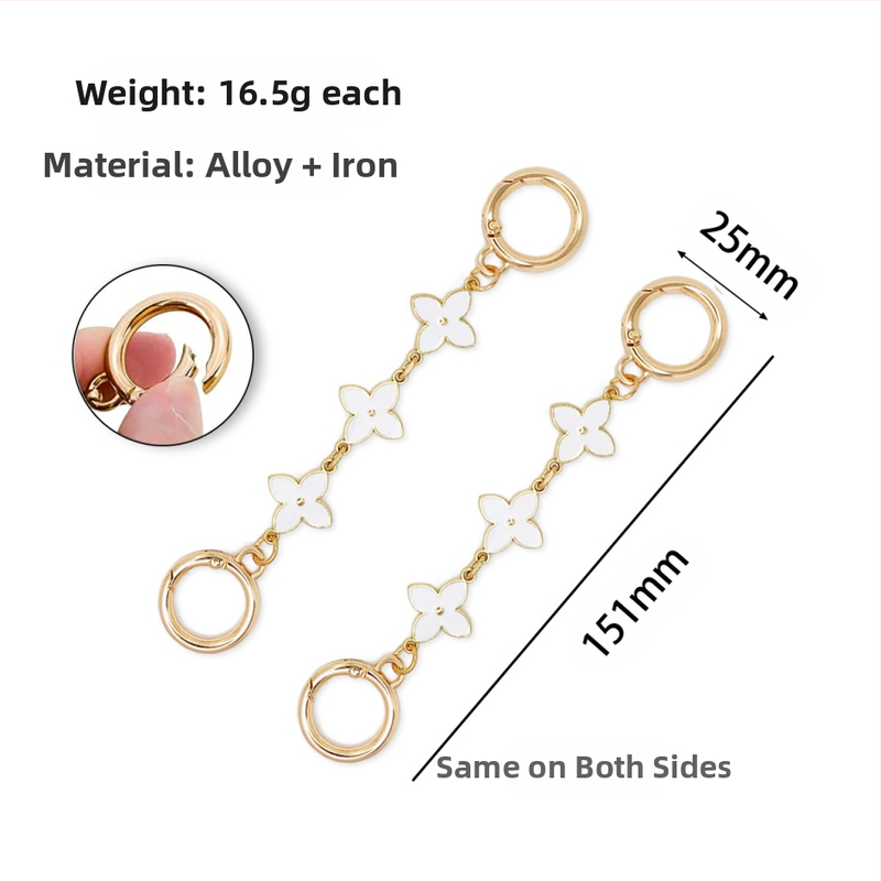 Аксесоар за чанти с верижна лента с финиш на капково масло, мотив четирилистна детелина, метал, Xinhe