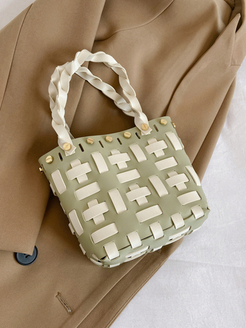 Γυναικεία υφαντή τσάντα (Street trend, καμβάς, μικρή τετράγωνη τσάντα, κάθετη τετράγωνη μορφή, άνοιγμα έκθεσης)