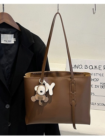 Τσάντα tote για μετακινήσεις - PU υλικό, οριζόντια τετράγωνο σχήμα, άνοιγμα με φερμουάρ, επένδυση από συνθετικό δέρμα, τρισδιάστατος σχεδιασμός, διπλοί ιμάντες