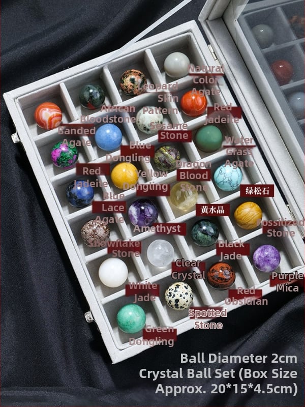 Kristalų rutulio mineralinių pavyzdžių rinkinys – natūralus kristalas, brangakmeniai, kabinamas dekoras, dovanos dėžutė, šiuolaikinis stilius