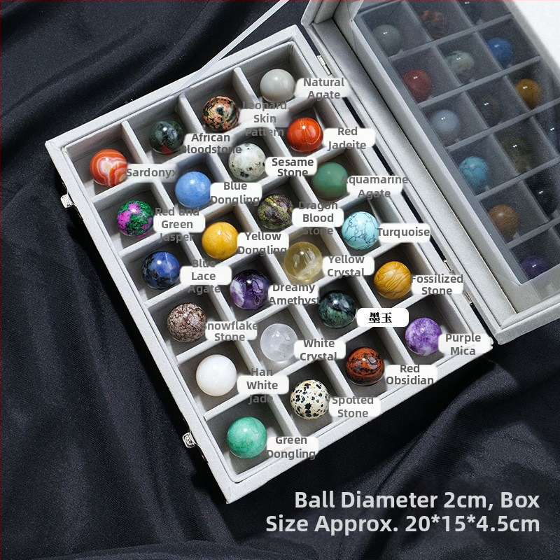 Kristalų rutulio mineralinių pavyzdžių rinkinys – natūralus kristalas, brangakmeniai, kabinamas dekoras, dovanos dėžutė, šiuolaikinis stilius