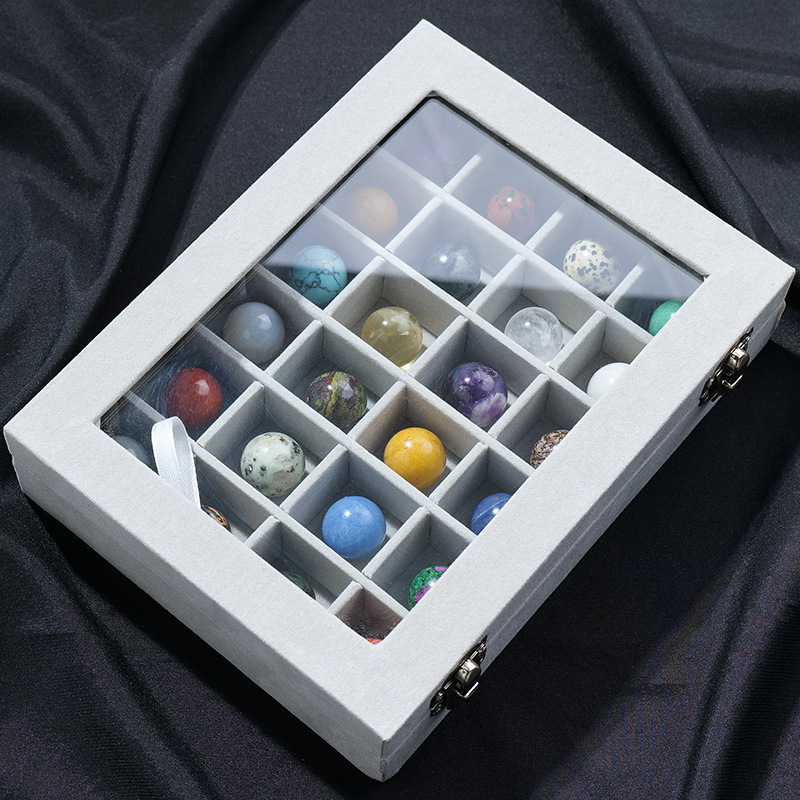 Kristalų rutulio mineralinių pavyzdžių rinkinys – natūralus kristalas, brangakmeniai, kabinamas dekoras, dovanos dėžutė, šiuolaikinis stilius