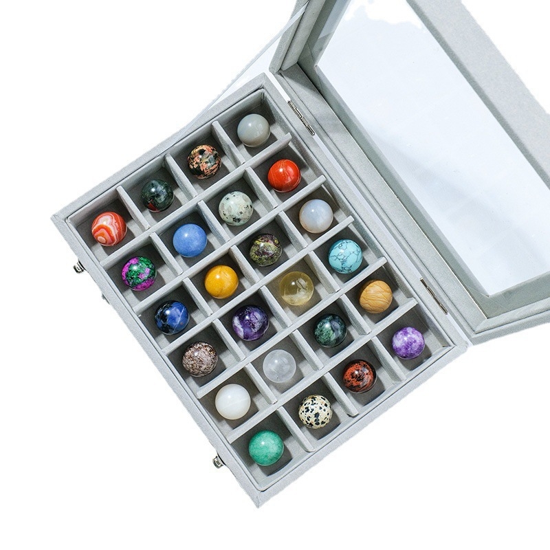 Kristalų rutulio mineralinių pavyzdžių rinkinys – natūralus kristalas, brangakmeniai, kabinamas dekoras, dovanos dėžutė, šiuolaikinis stilius