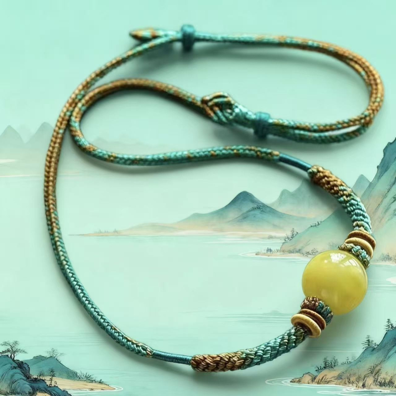 Ručno tkan lanac od užeta za ključnu kost – unisex, prirodan, pleteni vlakno s tirkiznim perlama