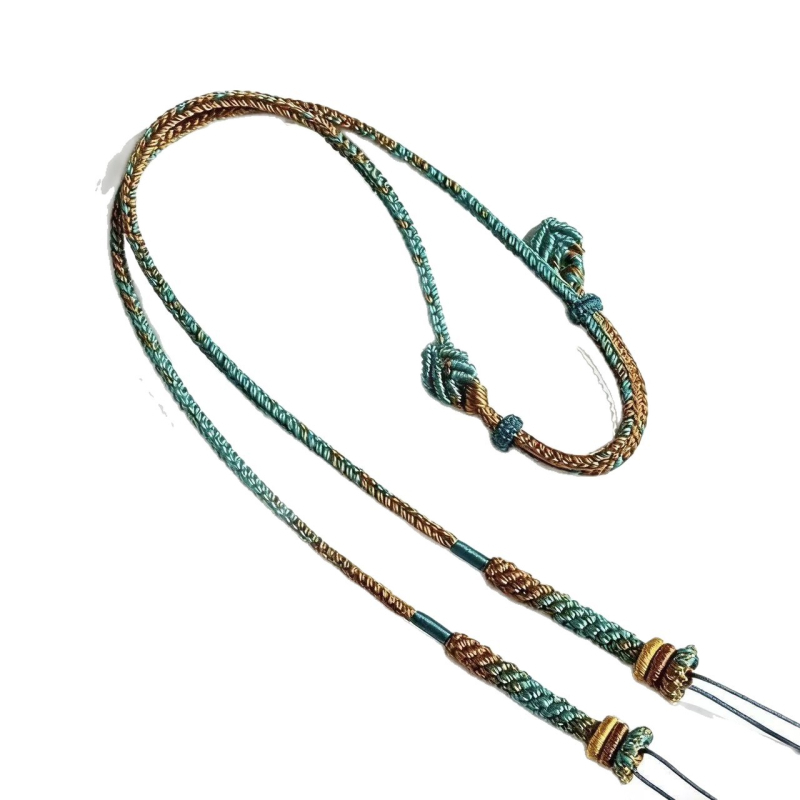 Ručno tkan lanac od užeta za ključnu kost – unisex, prirodan, pleteni vlakno s tirkiznim perlama