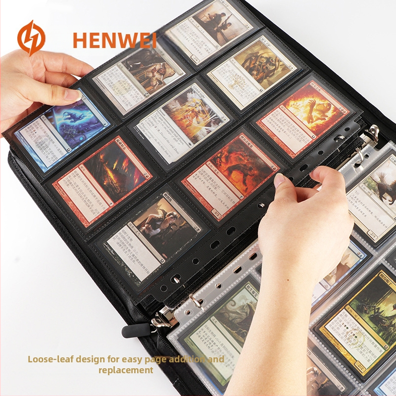 Priehľadná kartová stránka s 9 políčkami a 11 otvormi pre album; obojstranná vnútorná stránka, PP materiál, Henwei; kompatibilné s Yu-Gi-Oh TCG a Pokémon kartami