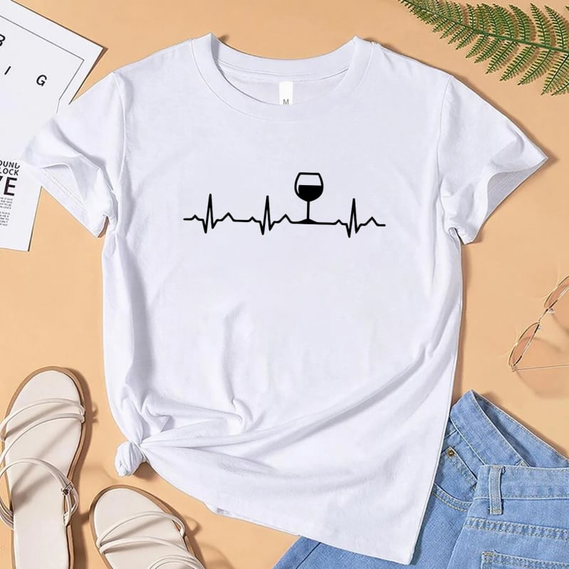 Дамска тениска с къс ръкав и кръгла яка, абстрактен принт (Полиестер 95%+, средна дължина 65-80 см)